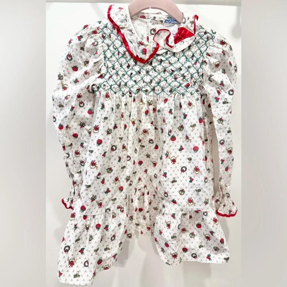 VTG Smocked Toddler Christmas Long Sleeve Dress
